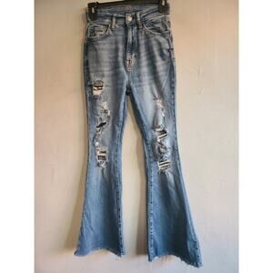 Women's junior size 3 Arizona 70s flare jeans medium wash highest rise